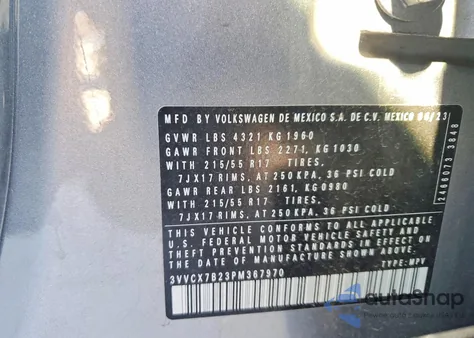 2023 Volkswagen Taos S z USA, uszkodzony, nr VIN 3VVCX7B23PM367970